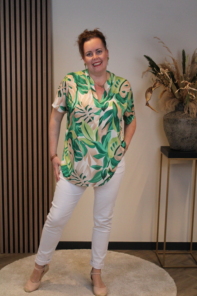 Chloe | Blouse groen korte mouw 38 t/m 48