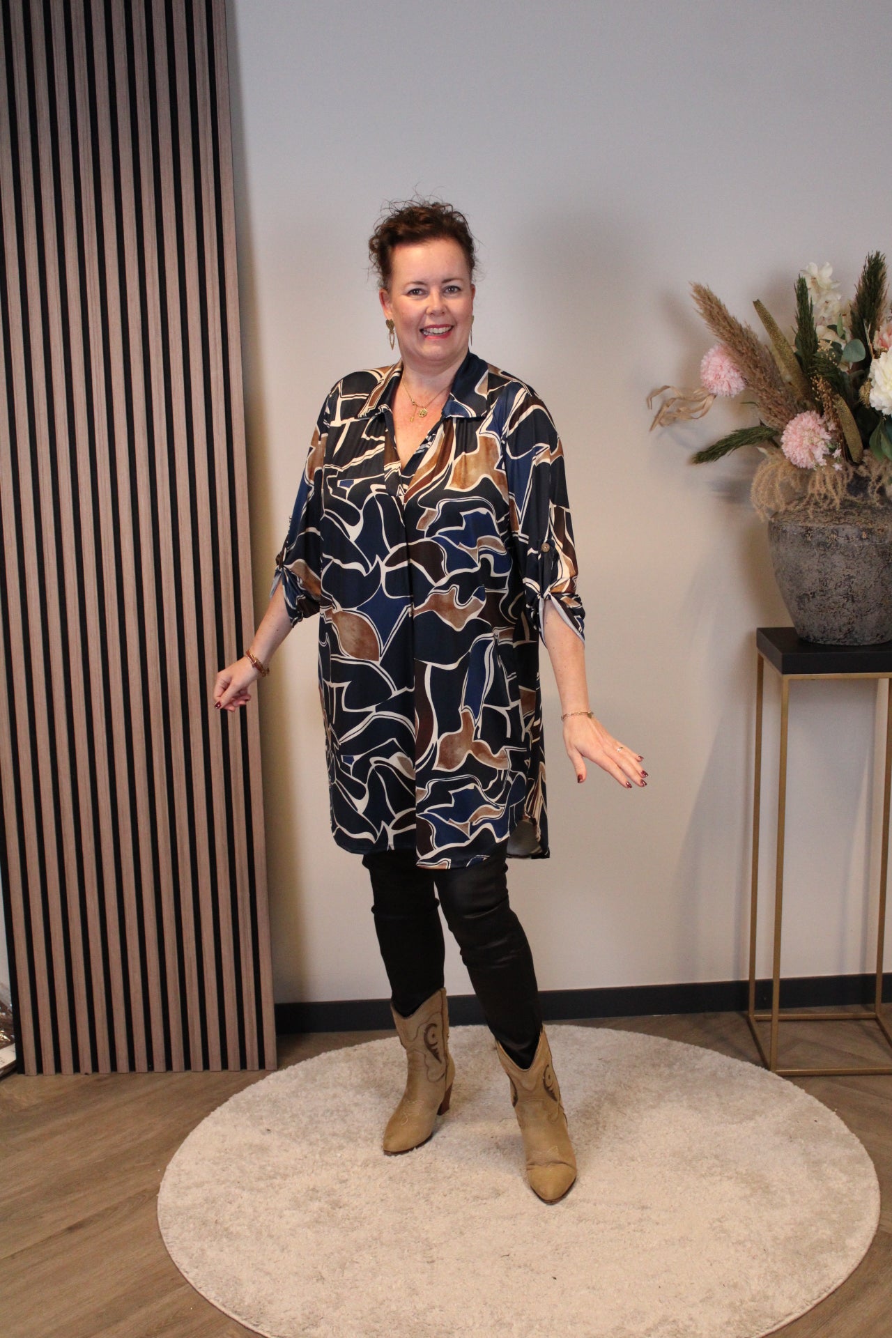 Lana | Blaue Bluse mit Kragen 38 bis 48