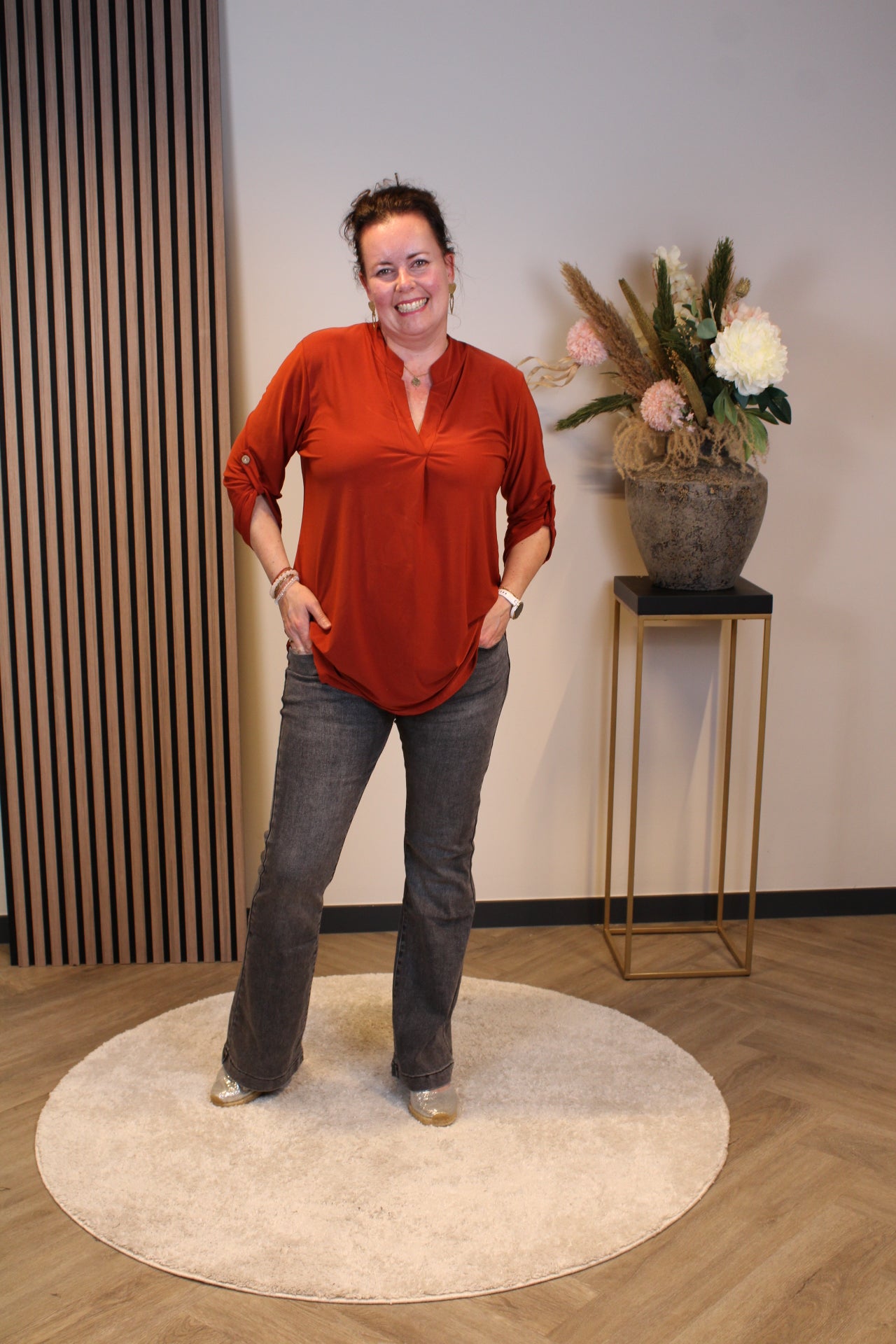 Mara | Blouse roest bruin lange mouw 52 t/m 58