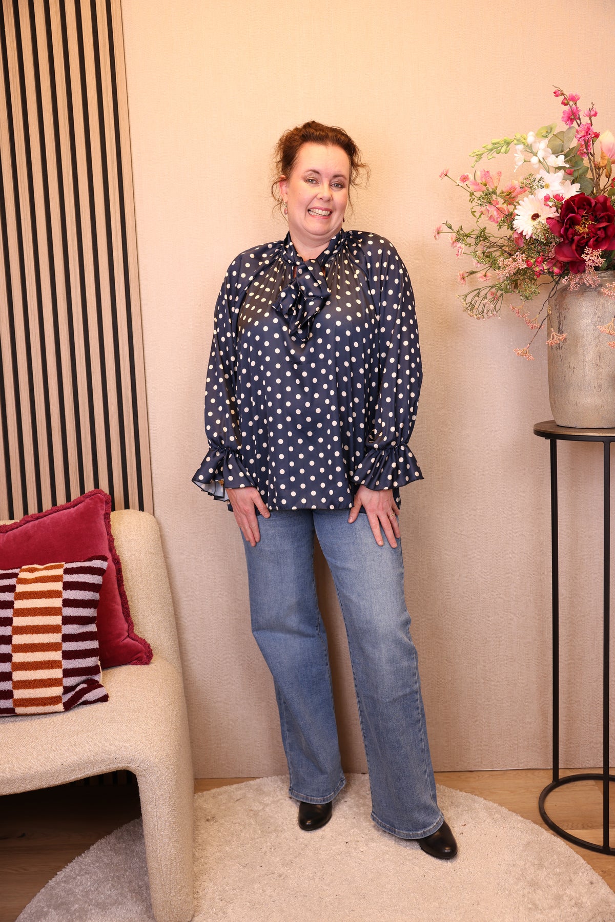 Polly | Blouse navy met stippen 40 - 44