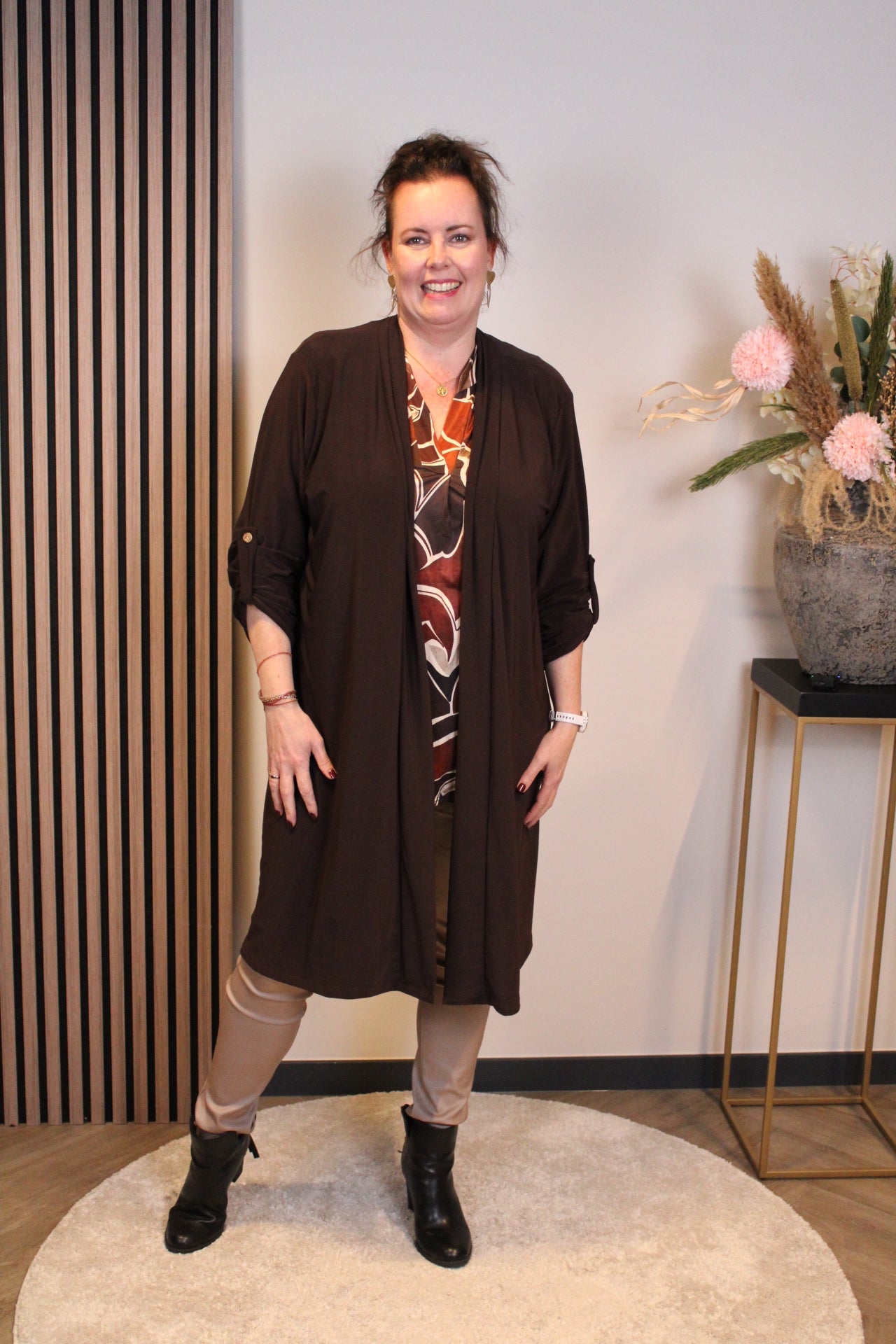 Evi | Dun vestje lang bruin 48 t/m 52