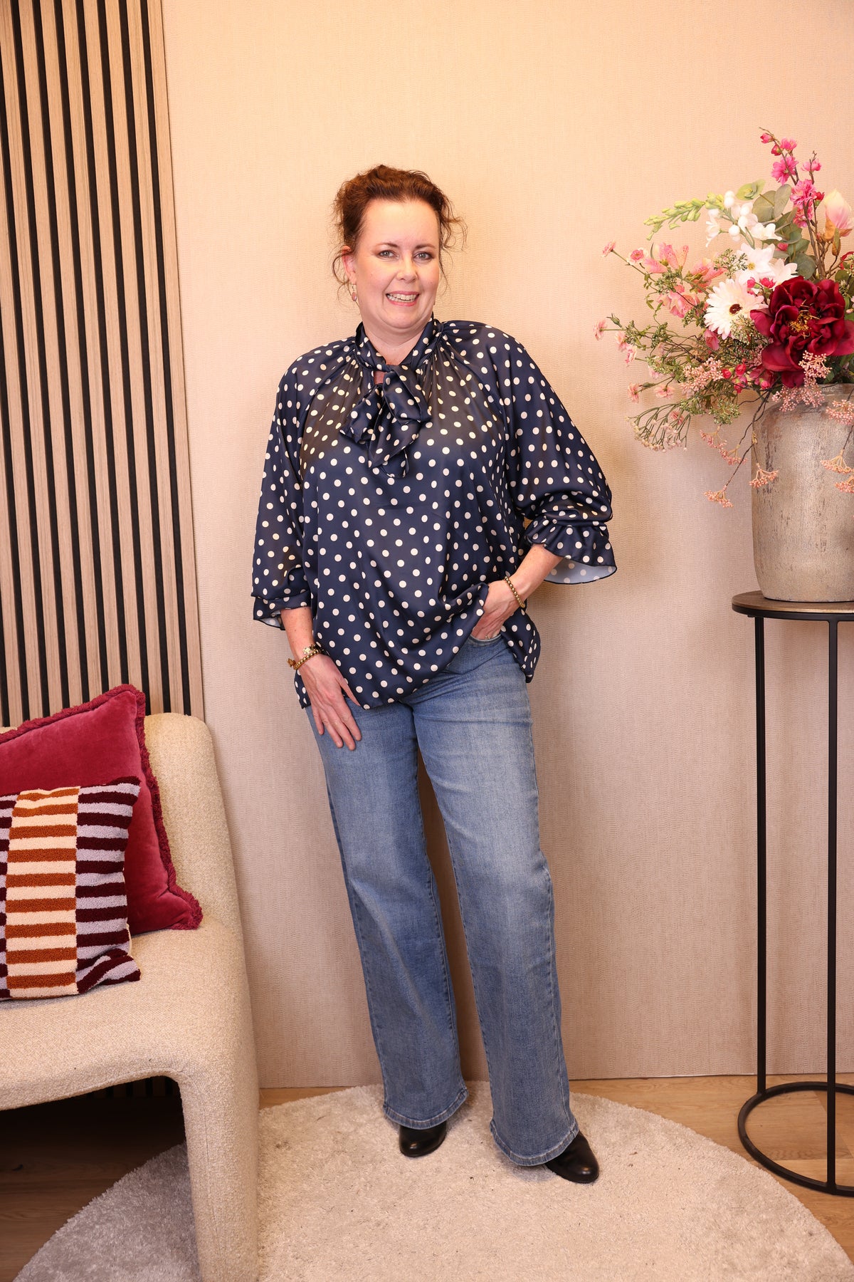 Polly | Blouse navy met stippen 40 - 44