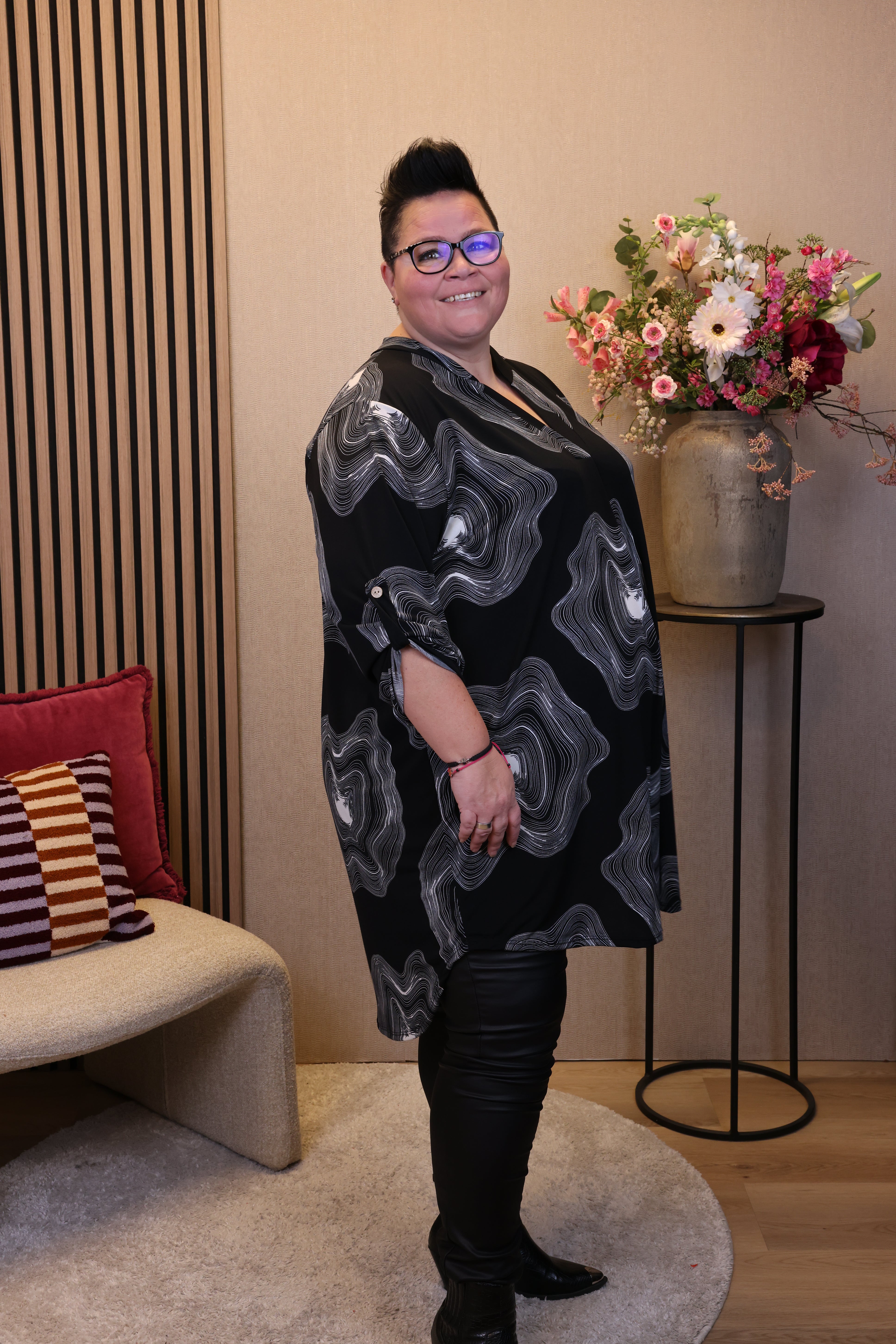 Dora | Bluse schwarz Langarm 52 bis 58