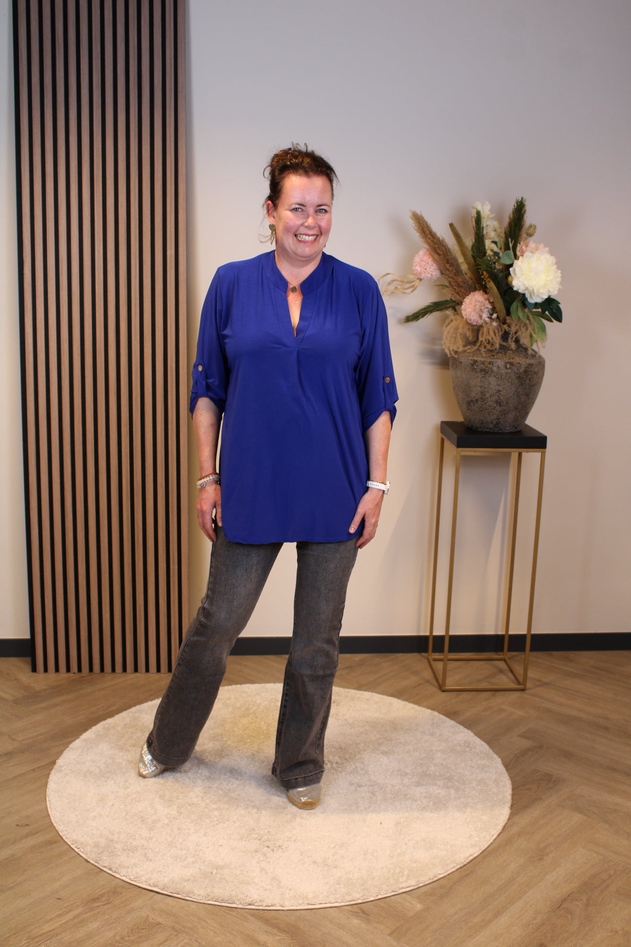 Mara | Blouse kobalt lange mouw 52 t/m 58