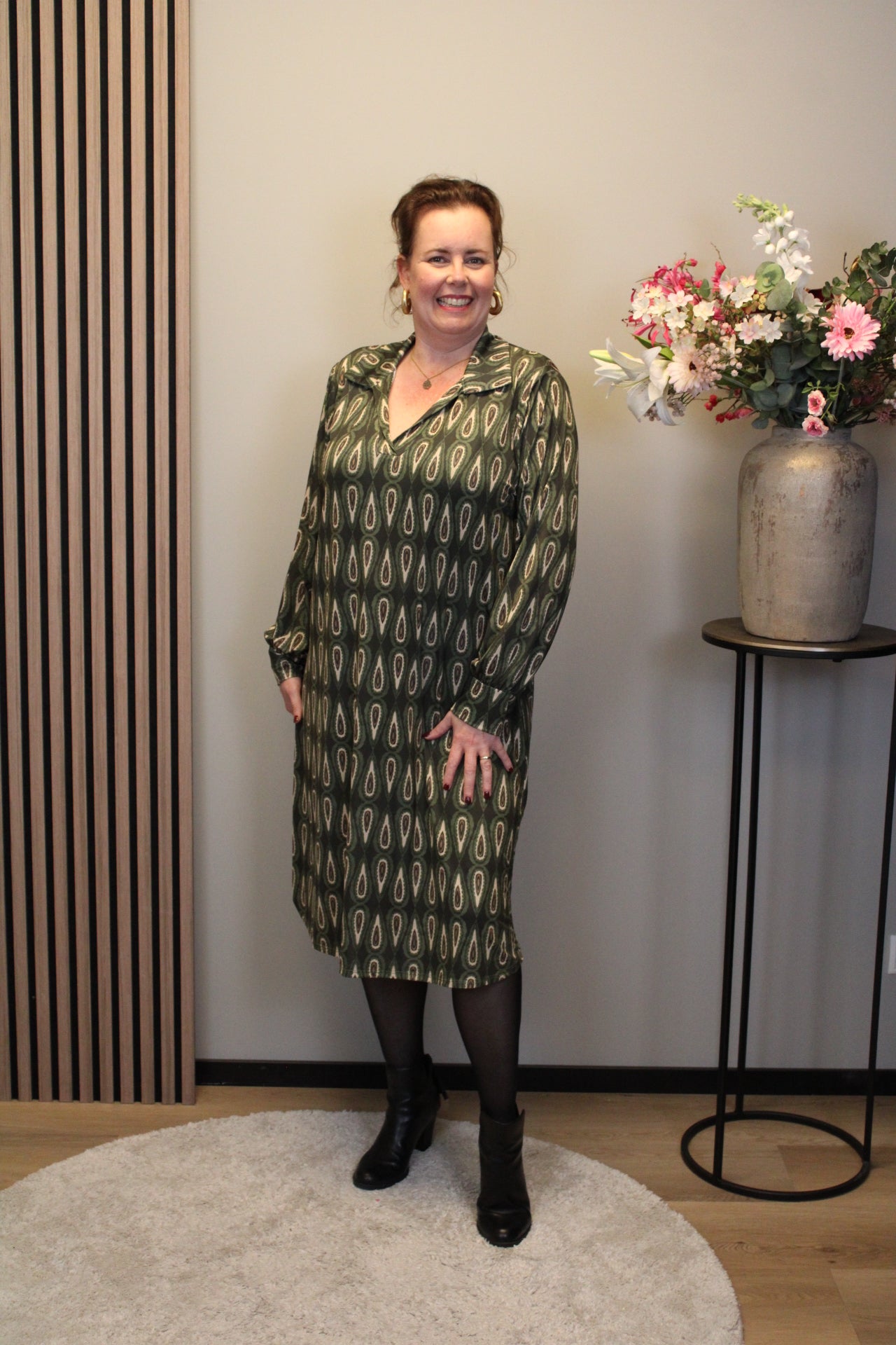 Christa | Grünes Kleid mit langen Ärmeln, Größe 38 bis 44