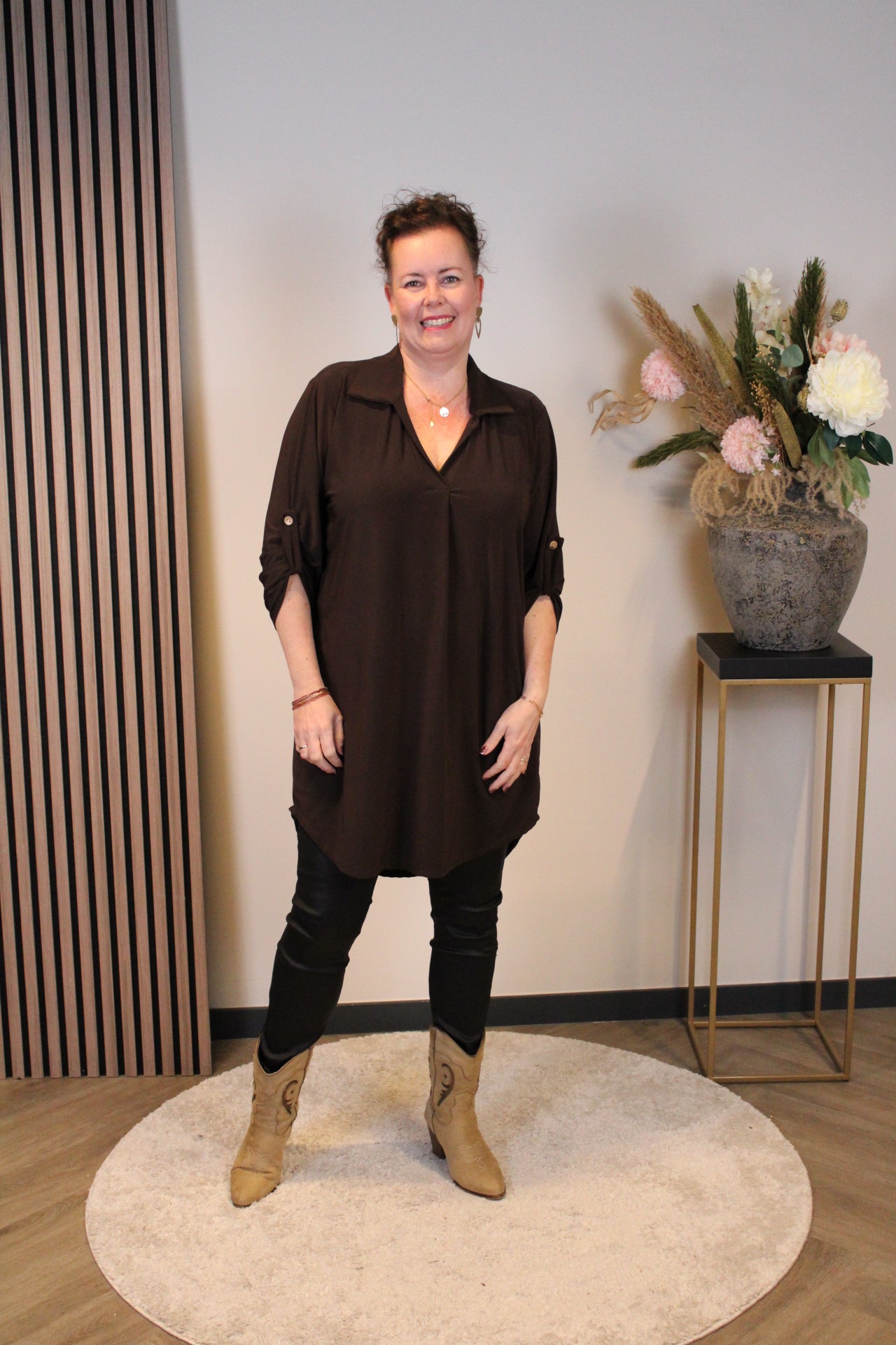 Lana | Blaue Bluse mit Kragen 38 bis 48