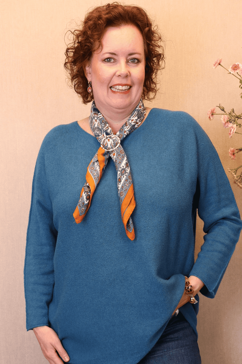Fleur | Sjaal blauw/oranje