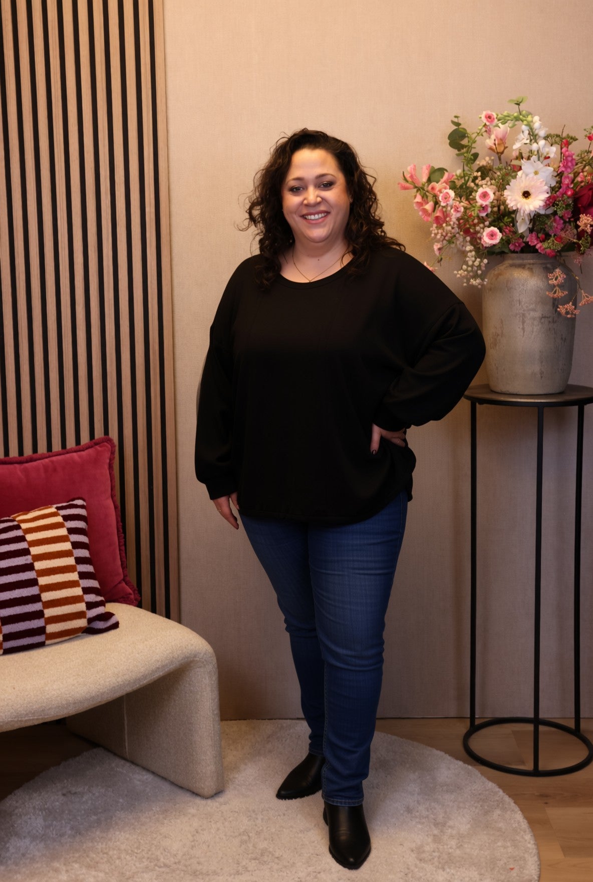 Dora | Bluse schwarz Langarm 52 bis 58