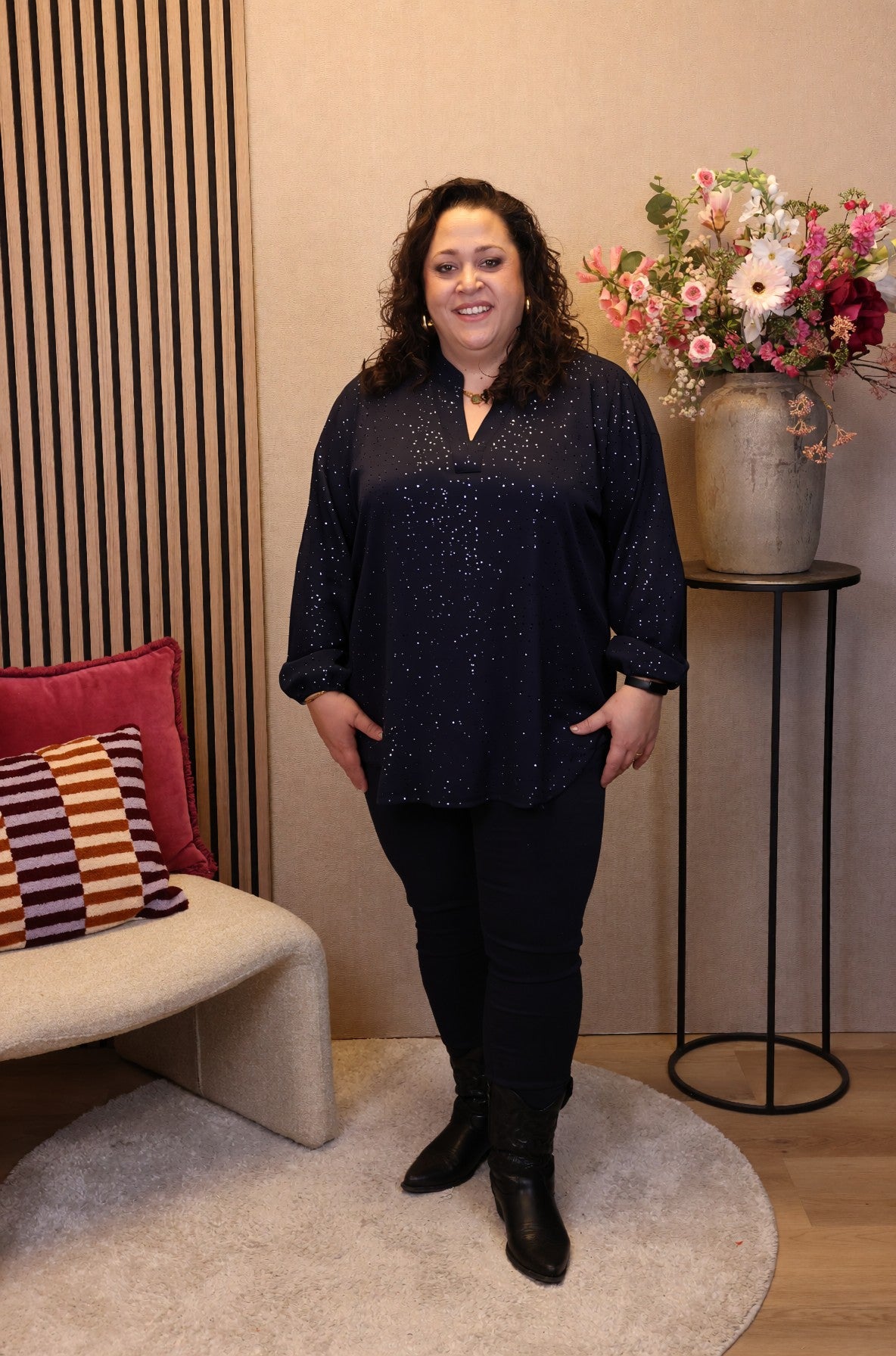 Dora | Bluse schwarz Langarm 52 bis 58