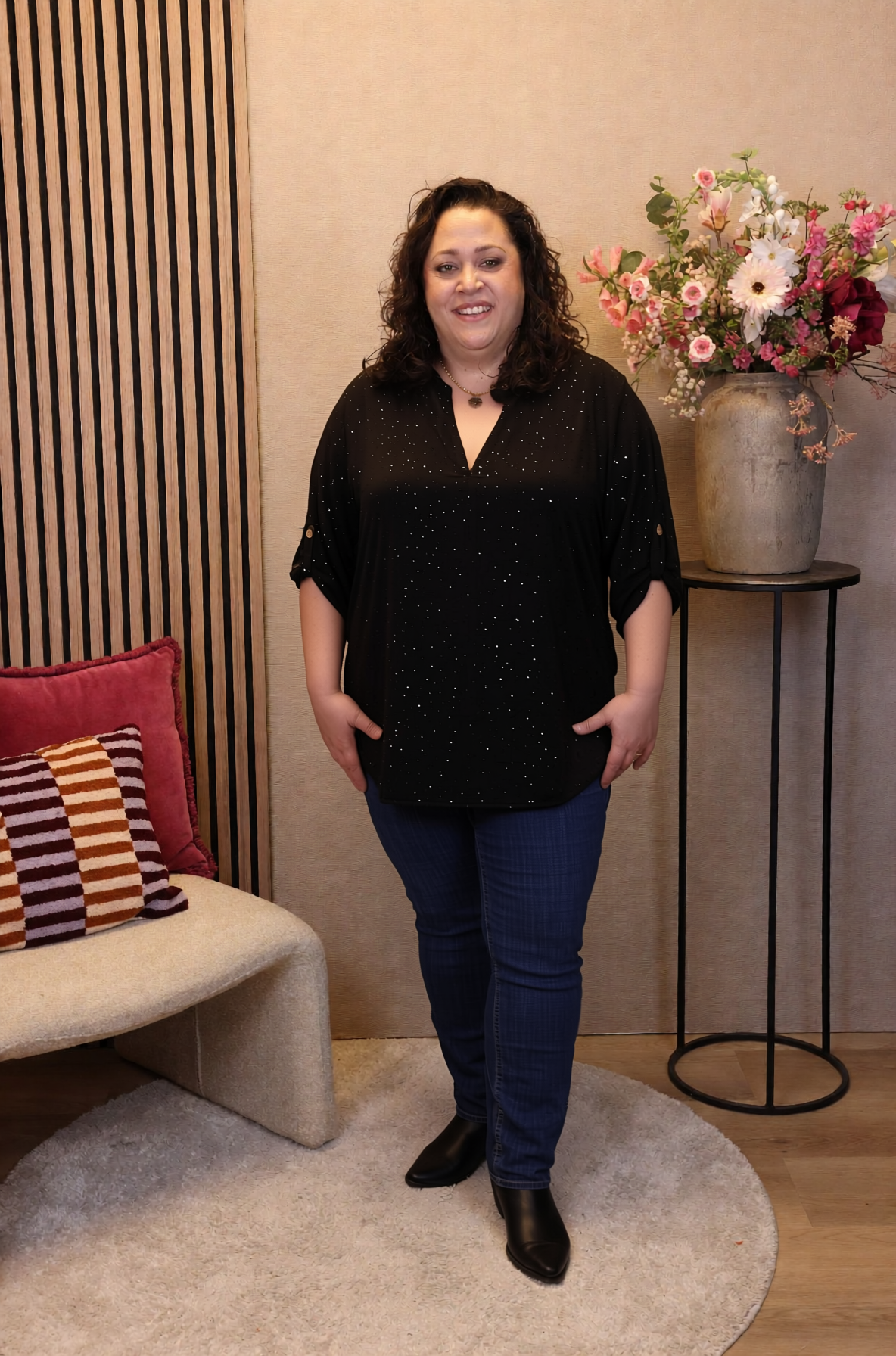 Dora | Bluse schwarz Langarm 52 bis 58