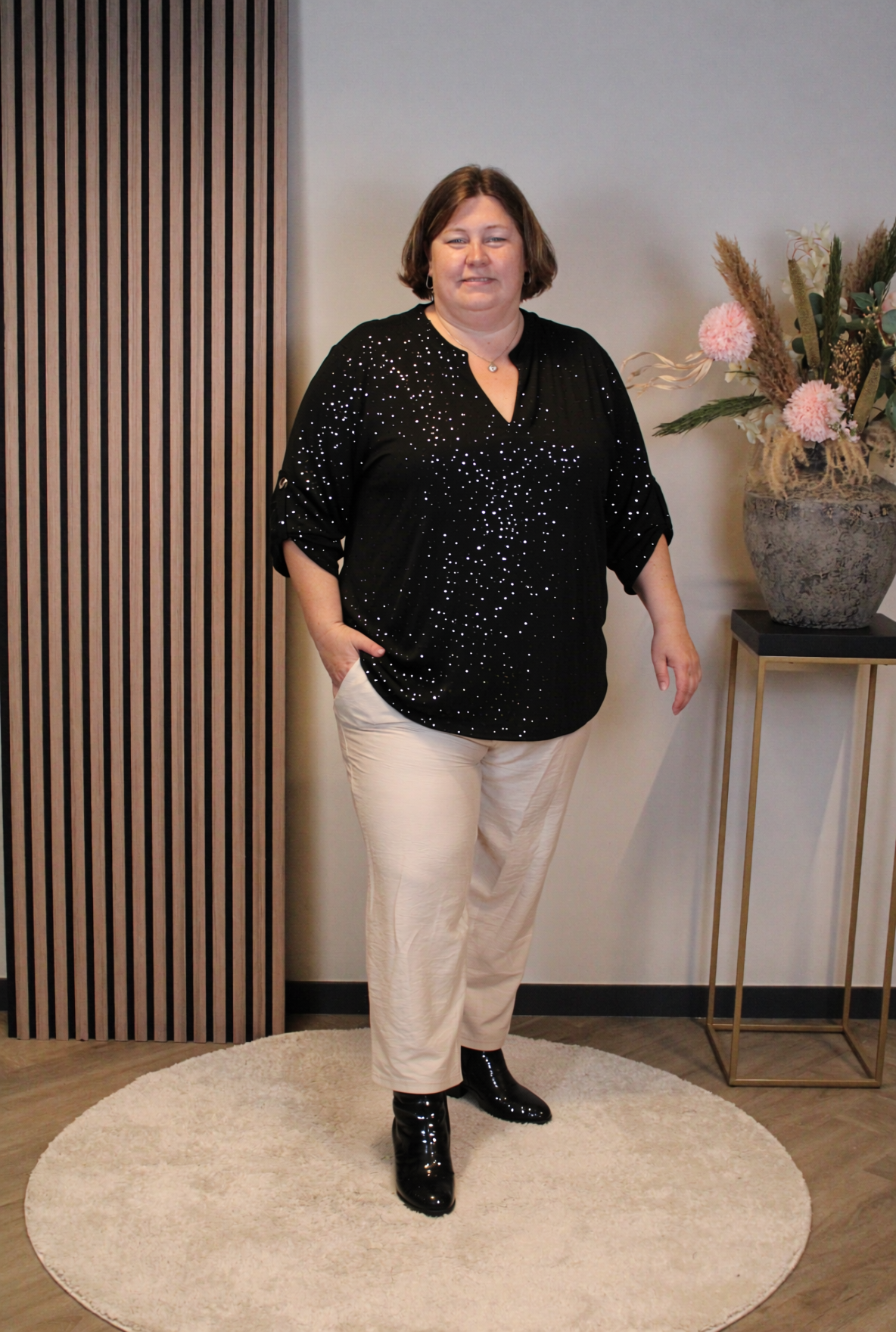 Dora | Bluse schwarz Langarm 52 bis 58