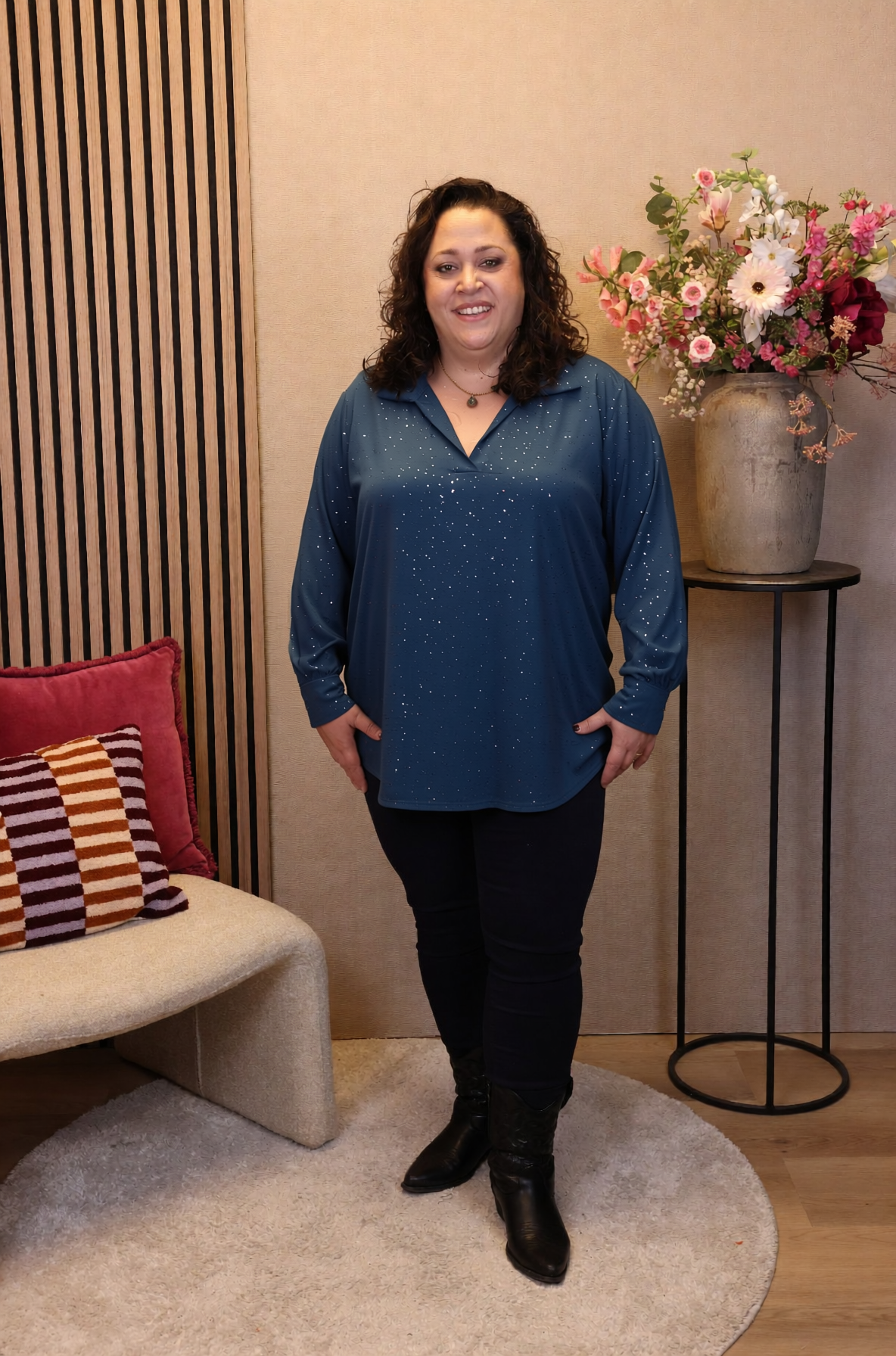 Dora | Bluse schwarz Langarm 52 bis 58