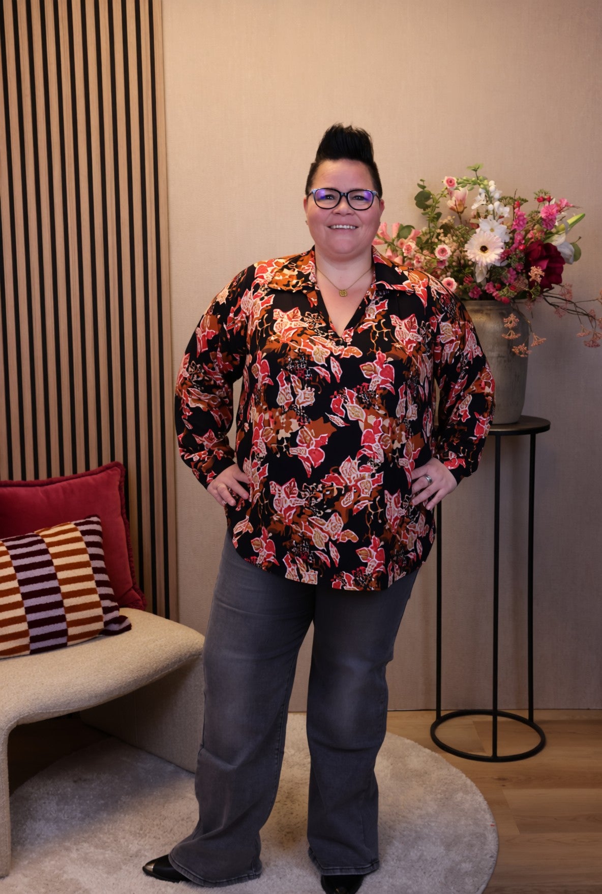 Dora | Bluse schwarz Langarm 52 bis 58